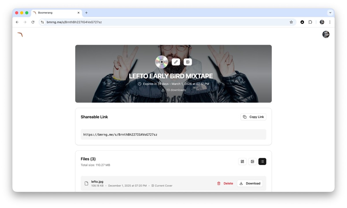 Boomerang: Người sáng lập WeTransfer ra mắt dịch vụ chuyển file mới